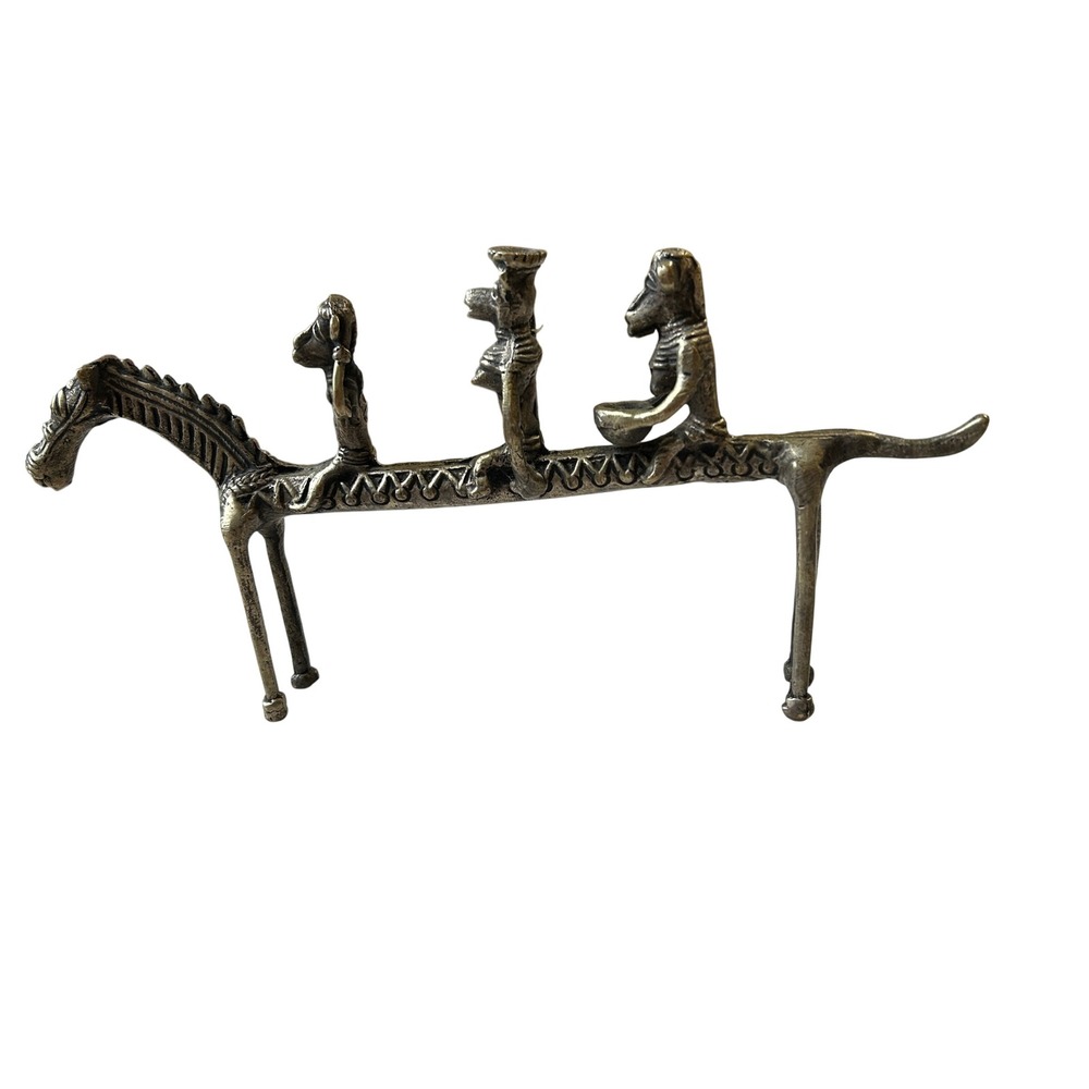 Dhokra Brass Horse Tribal Sculpture 10" Bronze Finish Lost Wax Folk Art